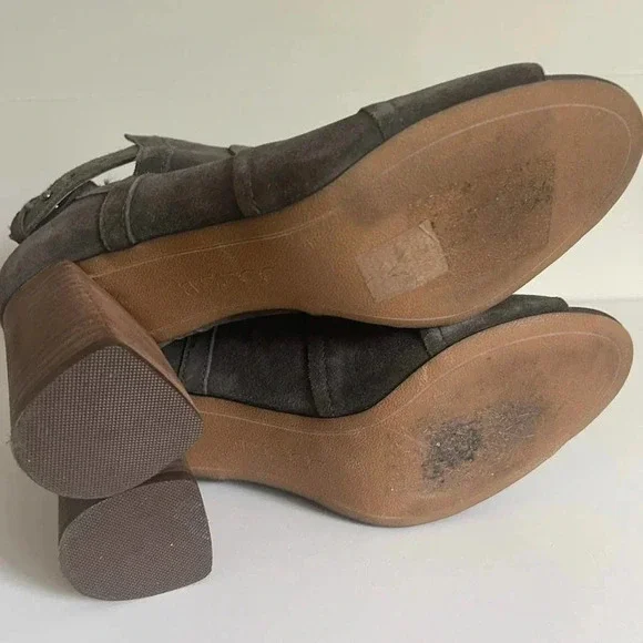 Joes Jeans 10 Gray Suede Cassia Blocked Heel Suede Bootie Boot Open Toe - Picture 9 of 11